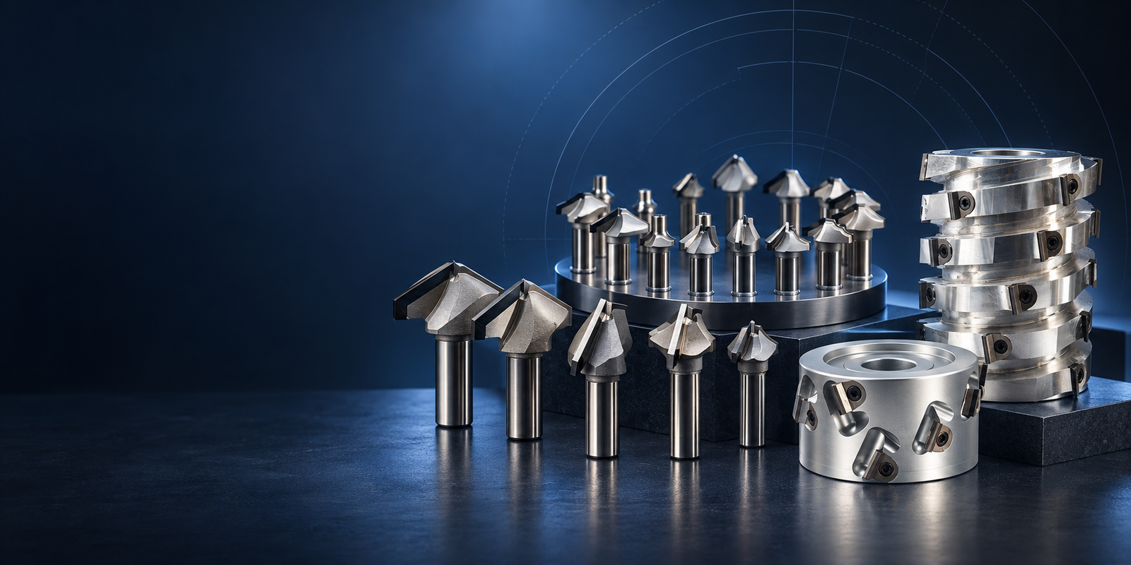 Selection of woodworking profile cutters, router bits and cutterheads